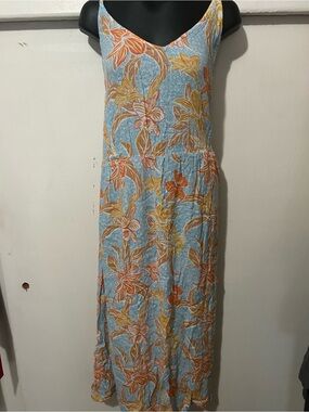 Roxy Light Blue Maxi Dress with Orange & Yellow Floral Print